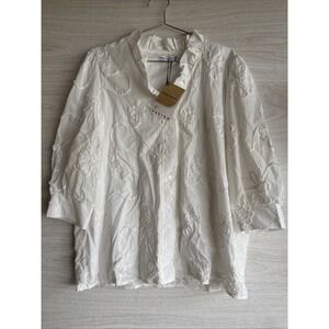 NWT Cherry Betty white embroidered top Ruffle Neck Sz XL